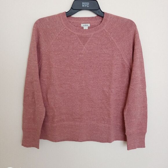 NWOT L.L. Bean Organic Cotton Slub Sweater Crew neck Sweatshirt Red Size Small - Picture 2 of 7